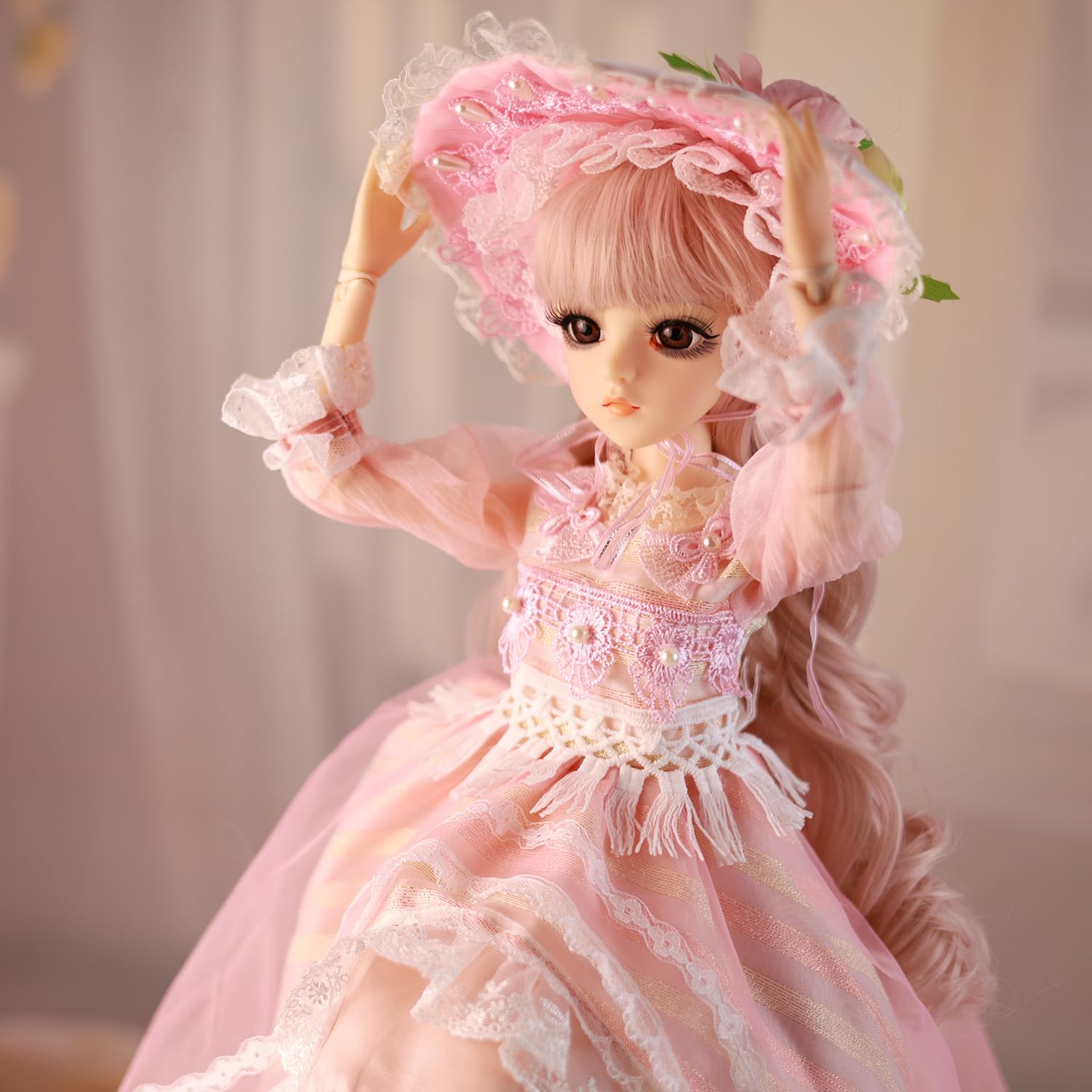 Proudoll 1/3 BJD Princess Doll - Pink Asymmetrical Dress with